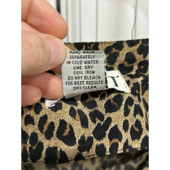 Vintage Stunt Silk Leopard Print Blouse Brown Black Sz Medium Button Front Retro - Picture 7 of 9
